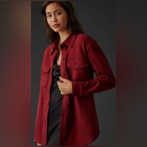 Good American Sueded Fleece Shacket Shirt Jacket In Burgundy Size XS - S